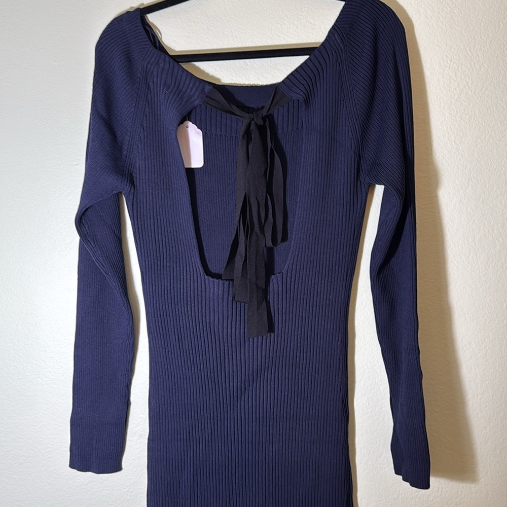 Jason Wu navy knit Elegant Navy Off-Shoulder sweater Dress XL - Picture 7 of 9